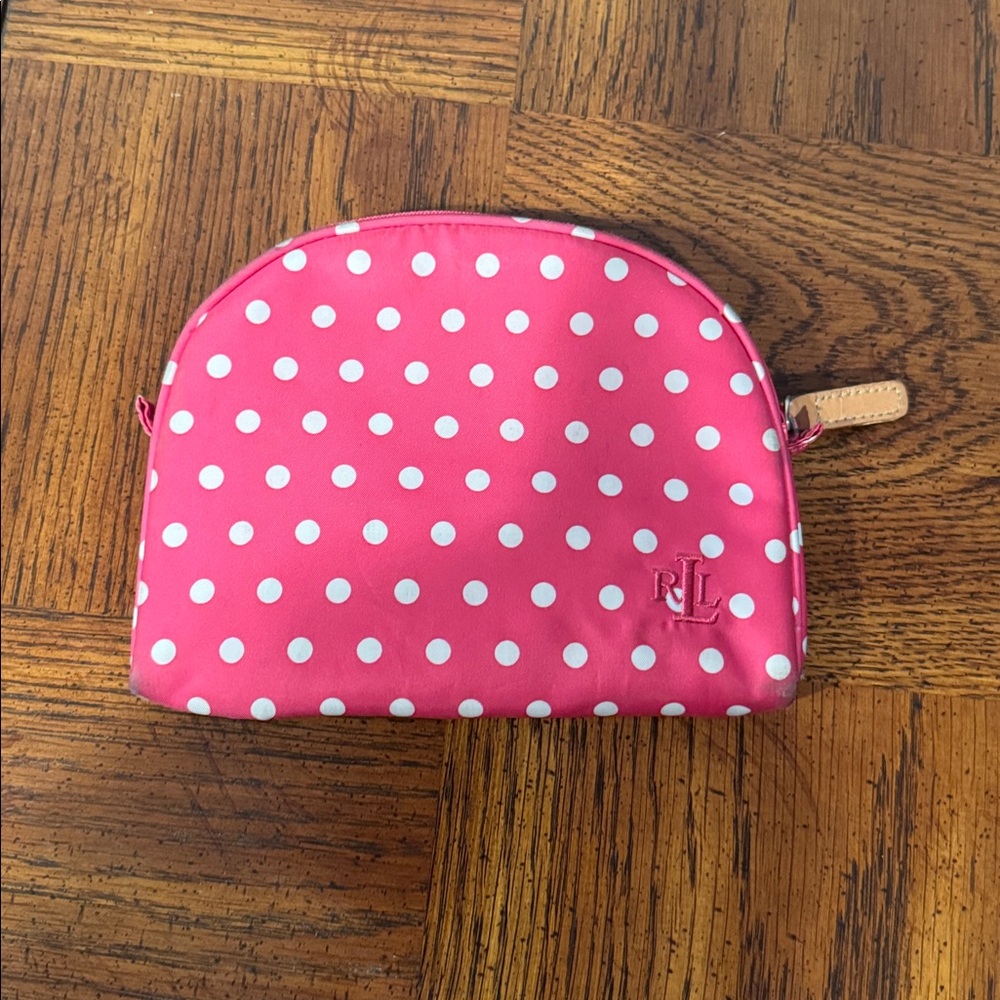 Ralph Lauren Pink and White Cosmetic Bag